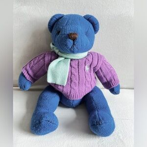 2004 Ralph Lauren Polo knit blue teddy bear purple sweater green Scarf vintage